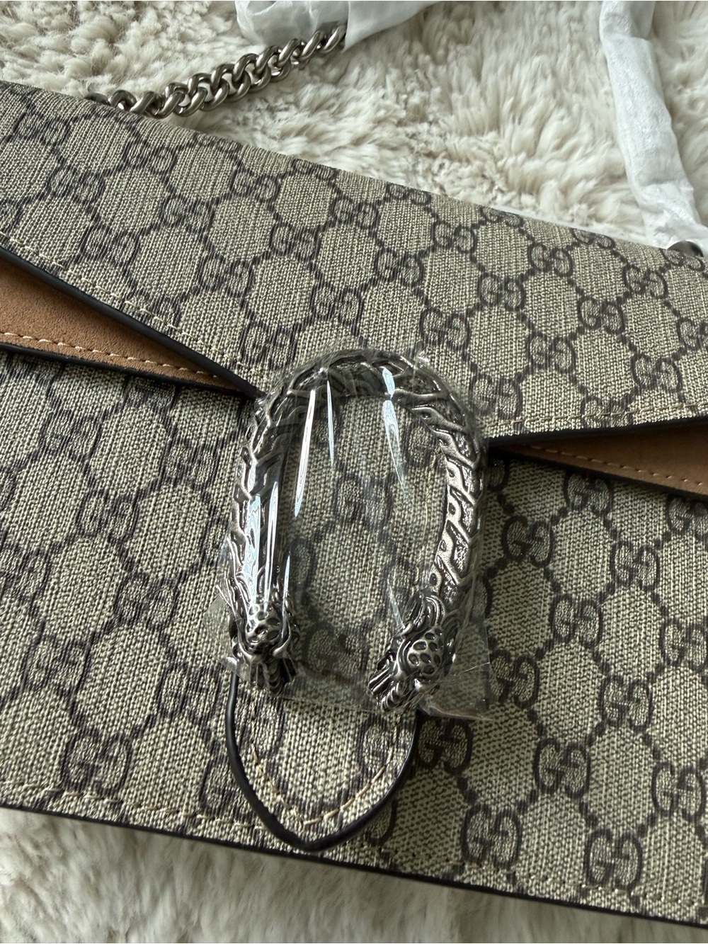 Designer-Style Neutral Patterned Shoulder Bag - Beige - Picture 3 of 3